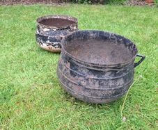 2 x antique irish cast iron cauldrons