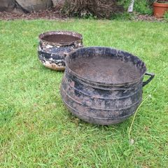 2 x antique irish cast iron cauldrons