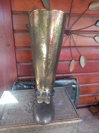 Brass tall cowboy boot umbrella stand, D18