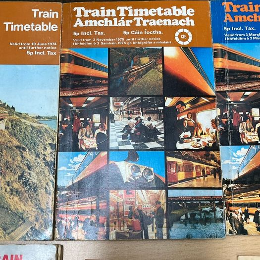 1970s CIE Irish Railway Passenger Train Timetables x 8 - Maps - Bundle