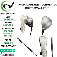 Taylormade Qi35 Tour #3 Wood 15 Degree / Ventus Red TR Fw 6-S Stiff