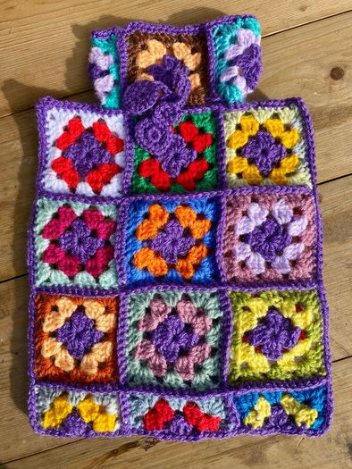 Hand Crochet Granny Squares Hot Water Bottle Cover