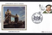 1982 Great Britain Benham Silke Cover showing Tower Bridge Official Opening tying 15 1/2p Henry VIII and Mary Rose Commemorative stamp
