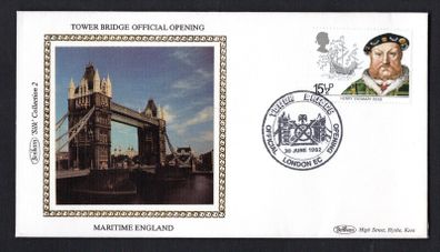 1982 Great Britain Benham Silke Cover showing Tower Bridge Official Opening tying 15 1/2p Henry VIII and Mary Rose Commemorative stamp