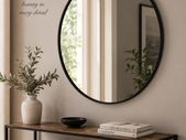 Black Round Wall Mirror 76 cm Modern Bathroom Mirror Aluminium Frame Vanity Hallway Bedroom Living Room