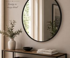 Black Round Wall Mirror 76 cm Modern Bathroom Mirror Aluminium Frame Vanity Hallway Bedroom Living Room