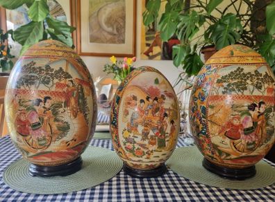 Three vintage Japanese Satsuma eggs