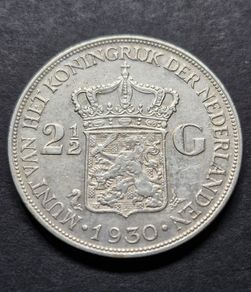 1930 Netherlands  2 1/2 Gulden - Wilhelmina Silver coin