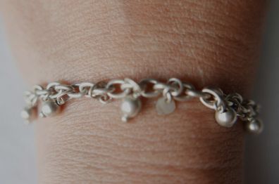 Vintage 925 Sterling Silver Charm Bracelet with Beads and Discs