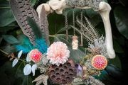 Enchanted Magical Bone Wreath with a Fox, Mushrooms, Crystals and Other Forest Findings wall hanging