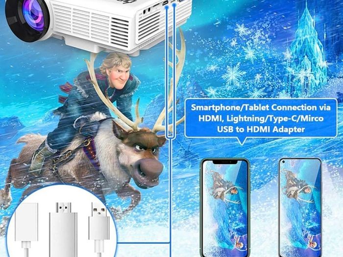 Projector with Projection Screen 1080P Full HD Supported, Upgraded 6500 Lux Video Projector Compatible with TV Stick PS4 HDMI USB AV (FREE POSTAGE