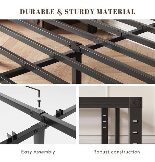 Metal Double Bed Frame Sturdy Platform Bed Underbed Storage, Steel Slat Support, Easy Assembly, Noise Free, Heavy Duty, 35.5cm High