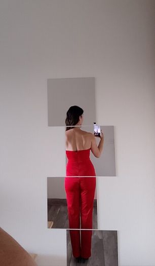 Elegant red pleated jumpsuit for parties and events UK 8