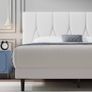 King Bed Frame, White, Upholstered Wooden Slat Bed Frame with Headboard Image 2