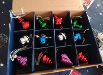 Retro Vintage Style Christmas Baubles one Box of x12 Glass Ornaments