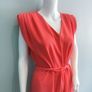 Pre Owned Estee Brown Vibrant Coral V-Neck Mini Dress with Tie Waist & Padded Shoulders Image 2