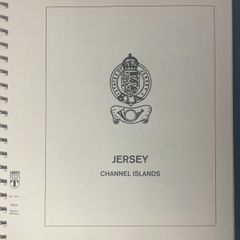 1969-1989 Jersey Used Commemorative & Definitive Stamp collection in Blue Lindner Stamp Album in 51 pages. Images of 53 pages shown.