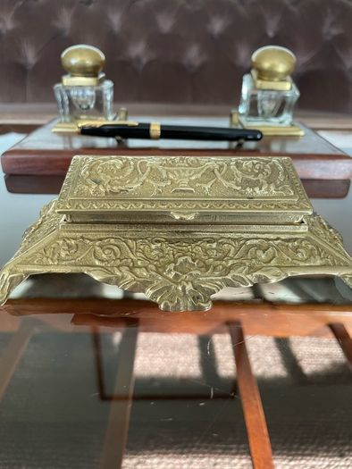 Vintage Ornate Brass Postage Stamp Keepsakes Box