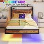 Floating Single Bed Frame with Charging Station and LED Lights, Wood Headboard with Storage Shelves, Heavy Duty Metal Slats, No Box Spring Needed, Noise Free, Easy Assembly, Black Image 6