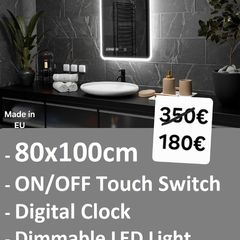 LED Bathroom Mirrors Speakers Demister Antifog Weather Station Clock Dual LED Sensor Touch