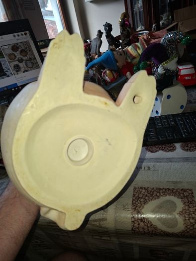Large Vintage Hand Painted Ceramic Piggy bank Whimsical Baby Pig Pink Bib and Sucking on a Pacifier