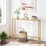 Gold Console Table for Hallway Slim, 100 cm Tempered Glass Sofa Table, Slim Hallway Table, Glass Console Table, Modern Display Table for Living Room, Entryway, Metal Frame Image 2