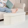 Folding Ottoman Storage Bench,Boucle Footstool Oval, End of Bed Stool, Ideal for Living Room, Bedroom, 100L Storage Space,White,110x38x38cm Image 5