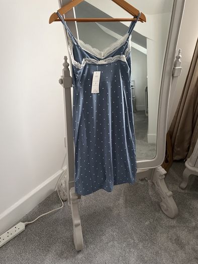 BNWT Soft Blue Polkadot Shoestring Nightie size S