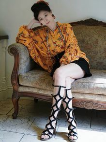 Artistic oversized floral blouse in a warm golden yellow tone