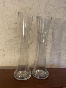 Pair of Tall Clear Glass Floor Vases