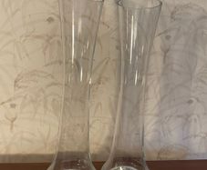 Pair of Tall Clear Glass Floor Vases