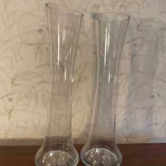 Pair of Tall Clear Glass Floor Vases