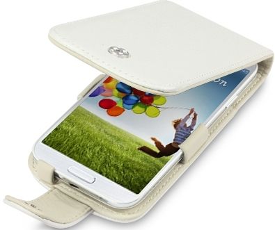 New Samsung I9500 Galaxy S4 Genuine Leather Flip Case Cover Black & White With Cream Inside