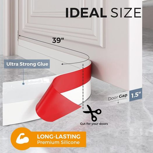 2 Pack Draft Excluder for Doors, Self Adhesive Door Draft Excluder Soundproof Weather Proof Draught Excluder for Doors 2" W x 39" L White