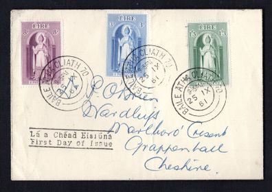 1961 Ireland St.Patrick Commemorative Stamps Plain Addressed First Day Cover (FDC) with Baile Atha Cliath (Dublin) steele cancel