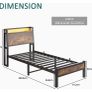 3ft Single Bed Frame with Charging Station and LED Lights, Wood Image 2