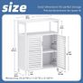 Bathroom Floor Storage Cabinet, Freestanding Bamboo Side Storage Organizer with Double Doors and Open Shelves, Space Saving Small Kitchen Cupboard, Whit Image 4