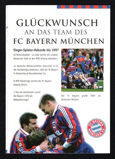 1997 Germany The German Soccer Champion FC Bayern Munchen Stamp Presentation Pack