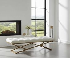 Metal-Framed Bench 140x40cm Gold Frame / Eco Leather