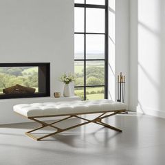 Metal-Framed Bench 140x40cm Gold Frame / Eco Leather