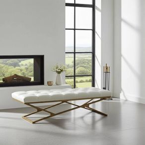 Metal-Framed Bench 140x40cm Gold Frame / Eco Leather