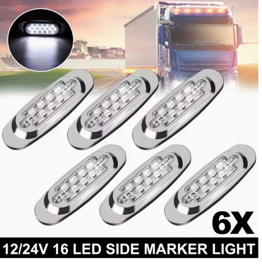 6pcs LED Side Marker Lights for Trucks & Trailers - 16 LEDs, Dual Mode (Steady On + Flash),