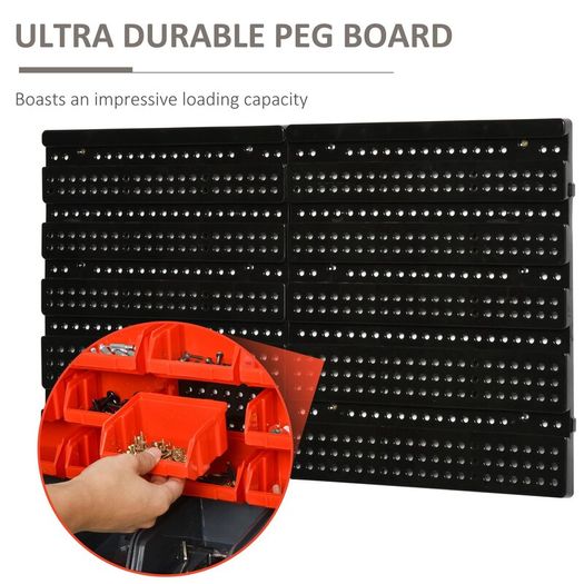 Wall Mounted Storage Bin Rack Tool Organizer with 30 Bins, Pegboard for Garage Workshops Red