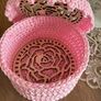 Crochet Storage Basket with Wooden Rose Lid Image 2