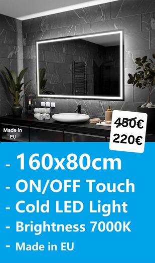 LED Bathroom Mirror 160x80cm Touch Switch Cold LED Light