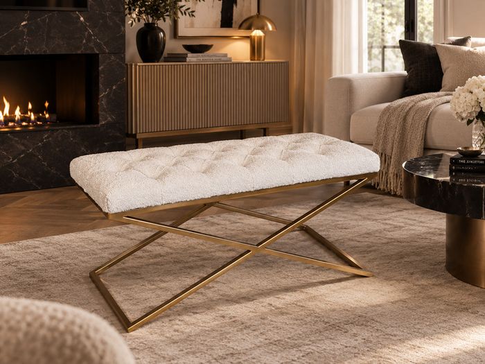 Boucle bench with metal frame 100x40
