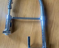 Kitchen Tap - polished chrome-effect commercial-style single-lever spring neck kitchen mixer tap with a pull-down dual-function spray head,