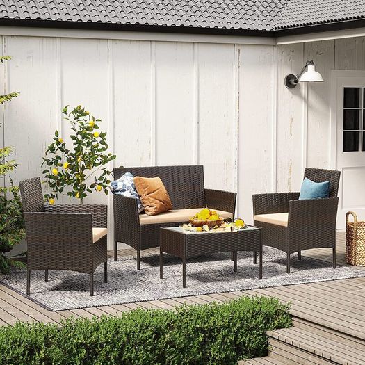 4-Piece Rattan Garden Chair Furniture Set