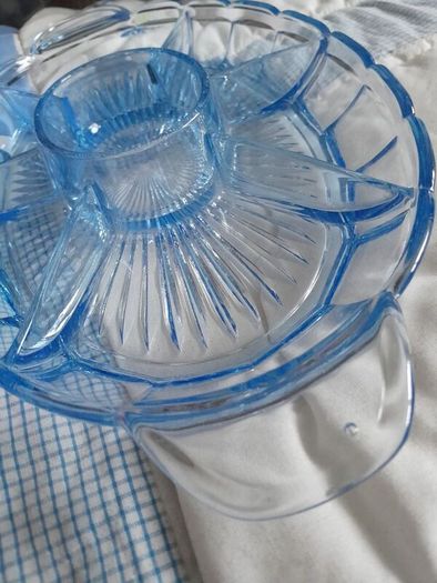 Vintage - Blue Glass - Divided Dish