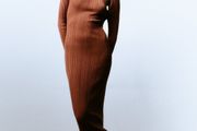 Zara cut out shoulder midi maxi dress size S ribbed fabric brown rust orange